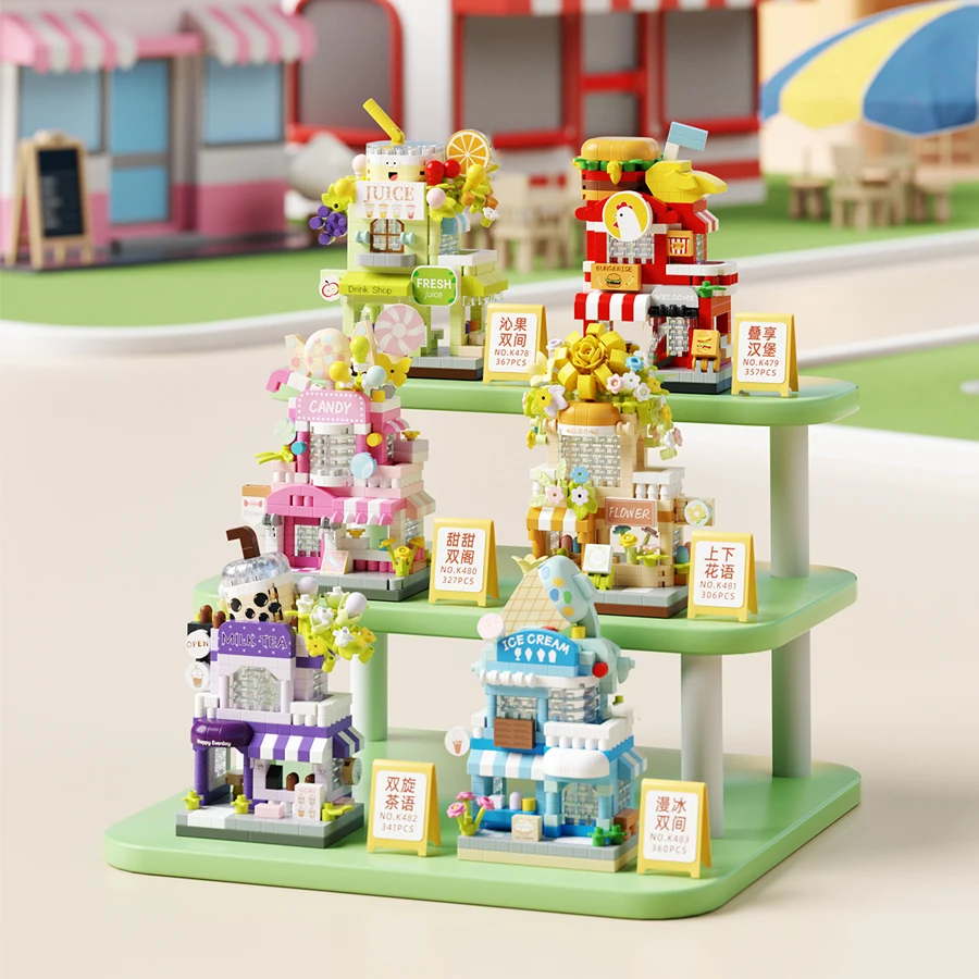 Dupla andares vista de rua mini loja micro partículas blocos de construção crianças brinquedos diy conjunto de construção brinquedos educativos presentes de aniversário