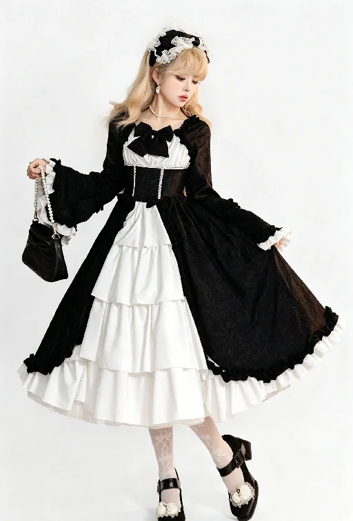 S-5XL Elegantes mittelalterliches Retro-Gothic-Hof-Lolita-Kleid, Ballkleid, quadratischer Ausschnitt, taillierte Passform, Schleife, Damen-Kostüm, Vestido-Kleid – Detail 7