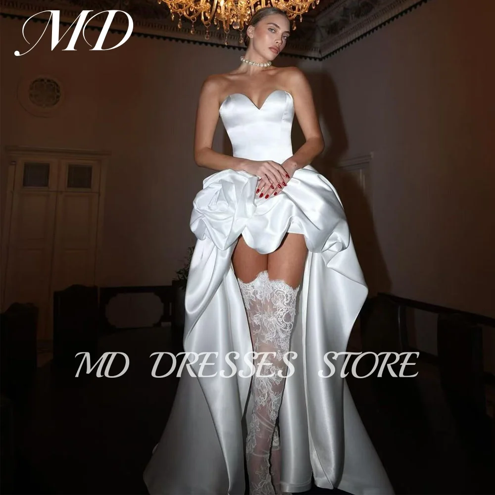 MD-Robe de mariée trapèze blanche élégante, robe à volants, train de balayage, chérie, robe de mariée haute basse, satin sexy, robe 138 personnalisée, 2025