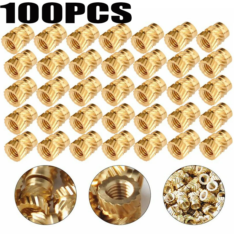 

25/50/100pcs M3 Solid Brass Pure Copper Metric Thread Injection Molding Knurl Insert Nut Nutsert Embedded for 3D Printing