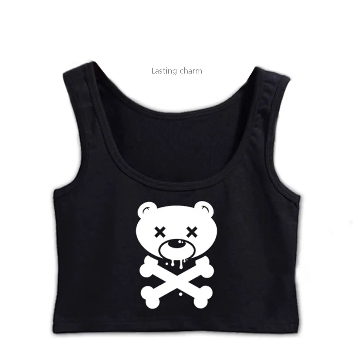 Bear Skull And Intersection Bones Crop Top Unique Design top