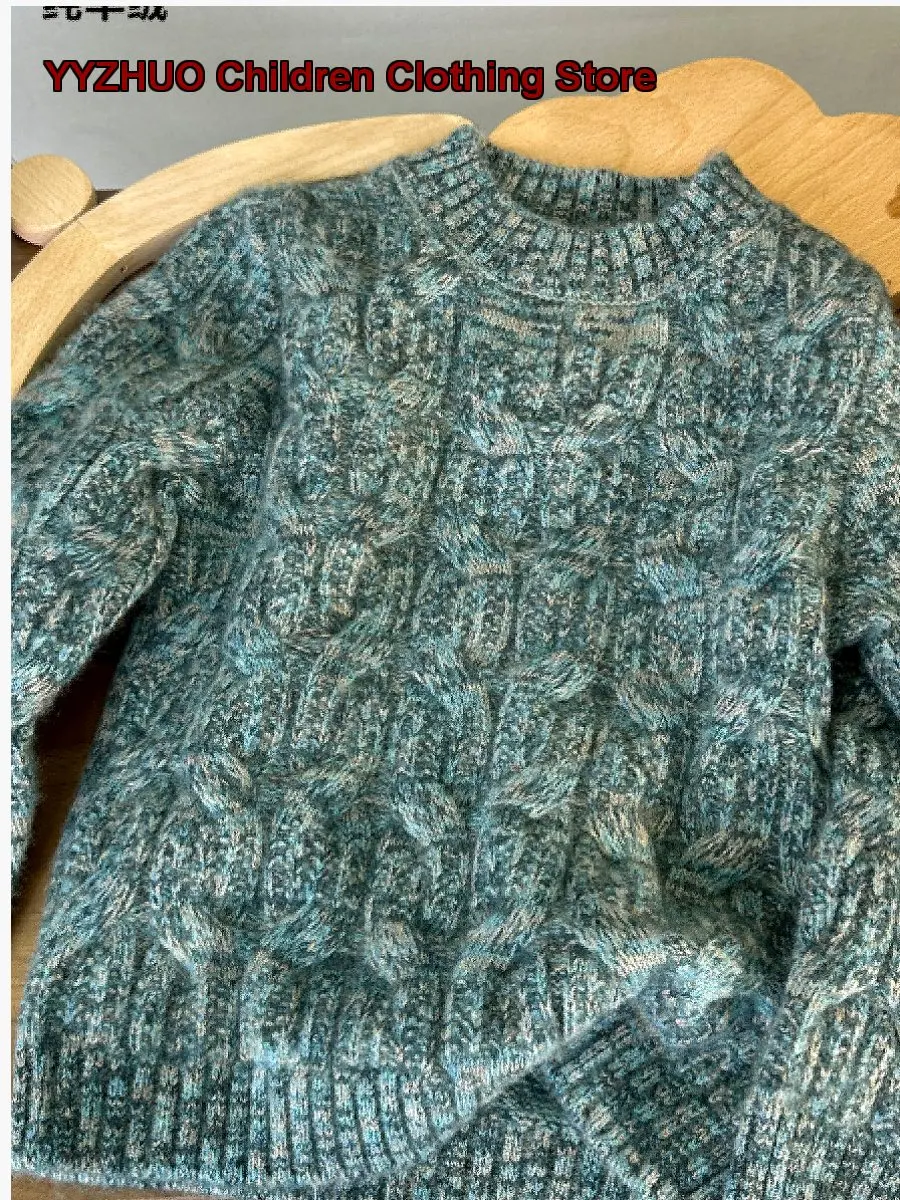 Boys Cashmere Sweater Winter Four-Ply Thickened Warm Stylish Goat Wool