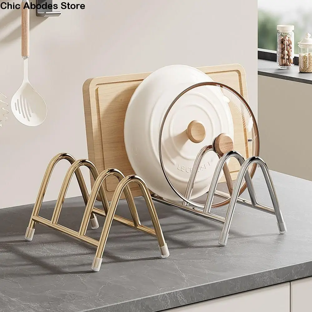 

Stainless Steel Pot Lid Storage Rack Rustproof Vertical Cutting Board Holder Moisture-proof Space Saving Cookware Holder Cabinet