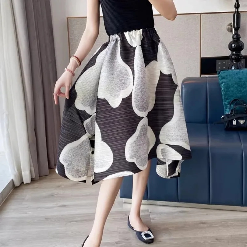 

Miyake Cloud Print Skirt 2026 Spring Summer Elastic Pleated Puffy A-line Skirt Mid-length Elegant Women's Clothing Wrinkle-Free