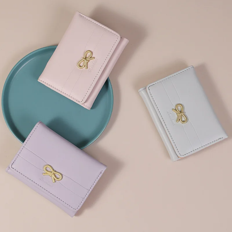 

Ins Women Wallets Bow Decor PU Leather Coin Purse Small Wallet Multi-card Bit Card Holder Female Short Design Fashion Purse
