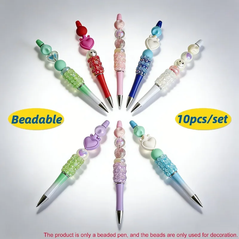 

10 шт. ручек-шариковых ручных работы с бисером и стразами в виде розы, для офиса и студентов, разноцветные вращающиеся шариковые ручки