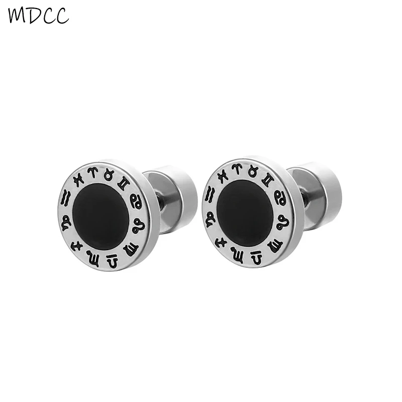 0.8/1mm Dia Vintage Stud Earrings For Women Men Stainless Steel Post Roman Numbers Circle Pierced Earrings Jewelry Gifts