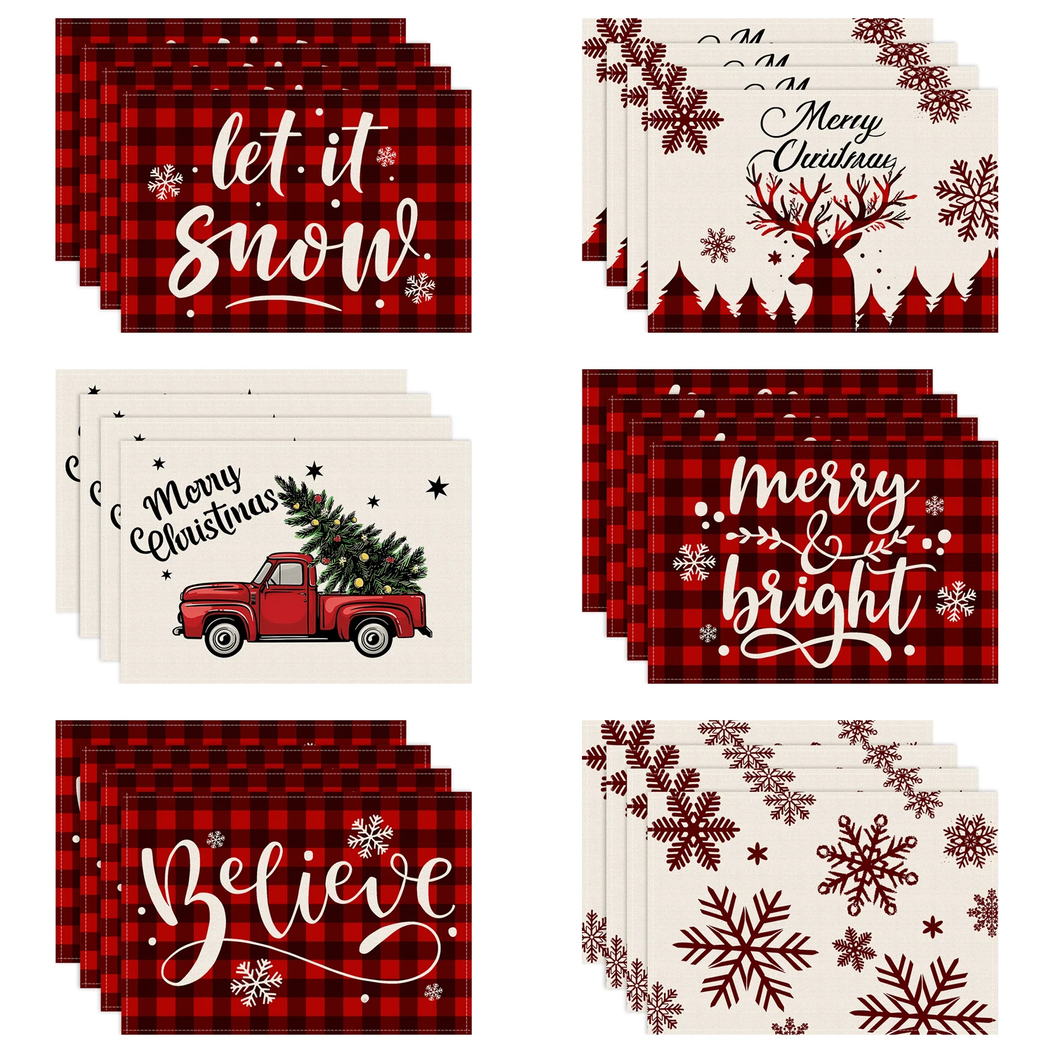 1/4/6pcs Christmas meal mat 12x18 inches Christmas tree snowflake reindeer print table mat, party table anti slip insulation mat