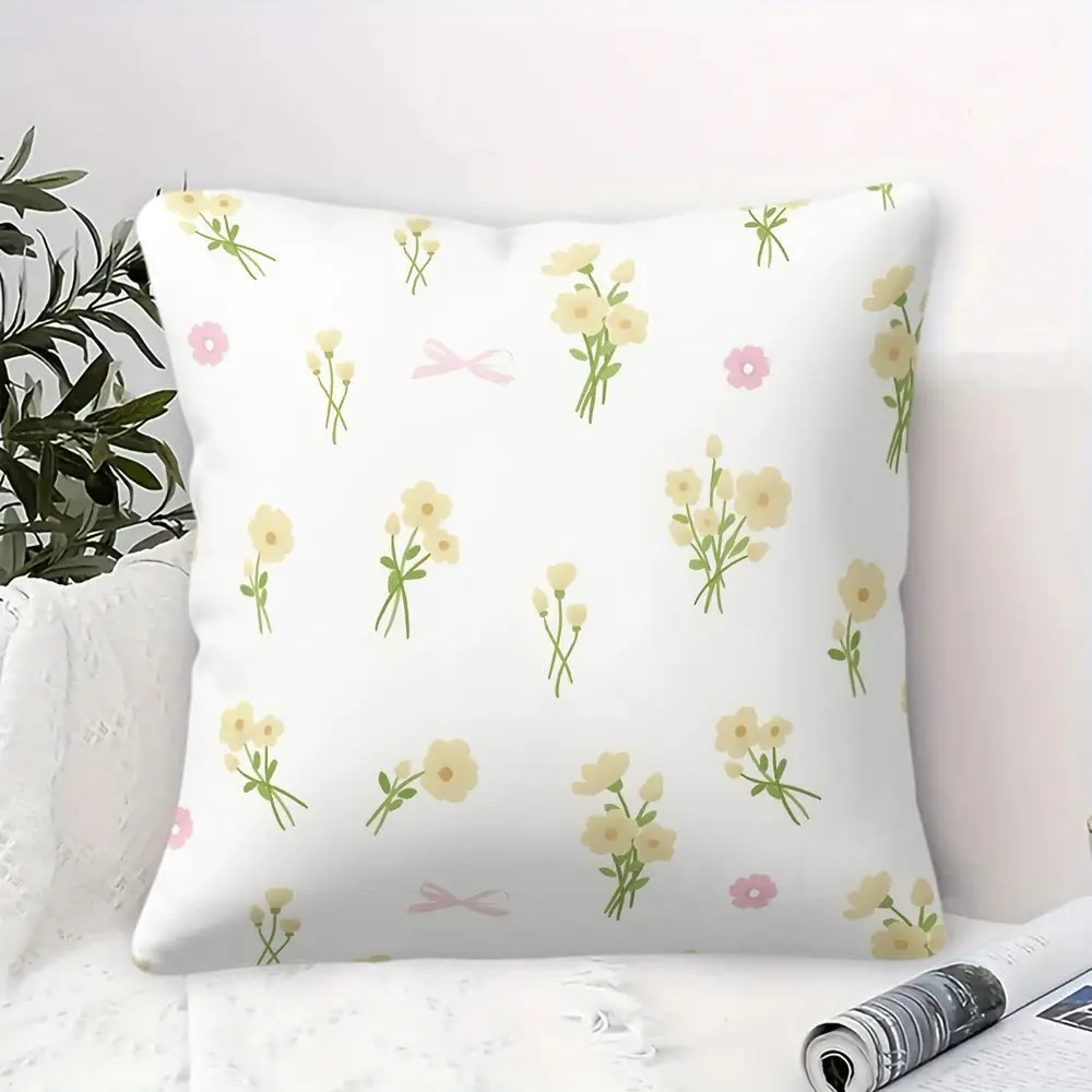 Floral Ribbon Print Throw Pillow Digital Printed Soft Cushion Accent Pillow Includes Insert 45x45cm For Sofa Bedroom Home Decor