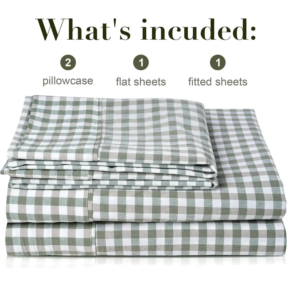 طقم ملاءات قطنية بحجم كوين - 4 قطع باللون الأخضر المتقلب، جيب عميق، ملاءات ناعمة ومتينة مع كيس وسادتين