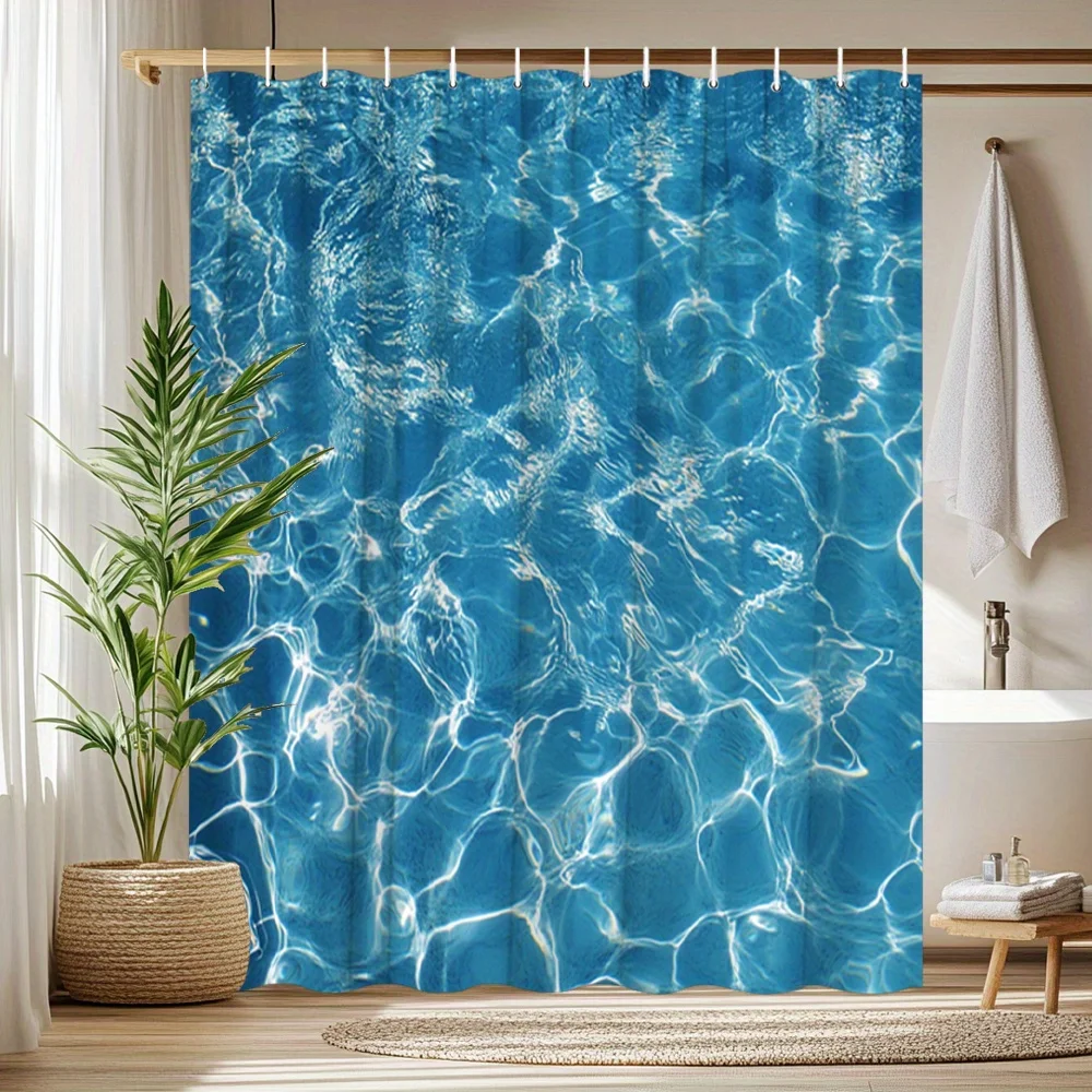 Rideau de douche de piscine tranquilique, 1 pièce, ondulations de réflexions de lumière, Polyester, lavable, décor de salle de bain moderne
