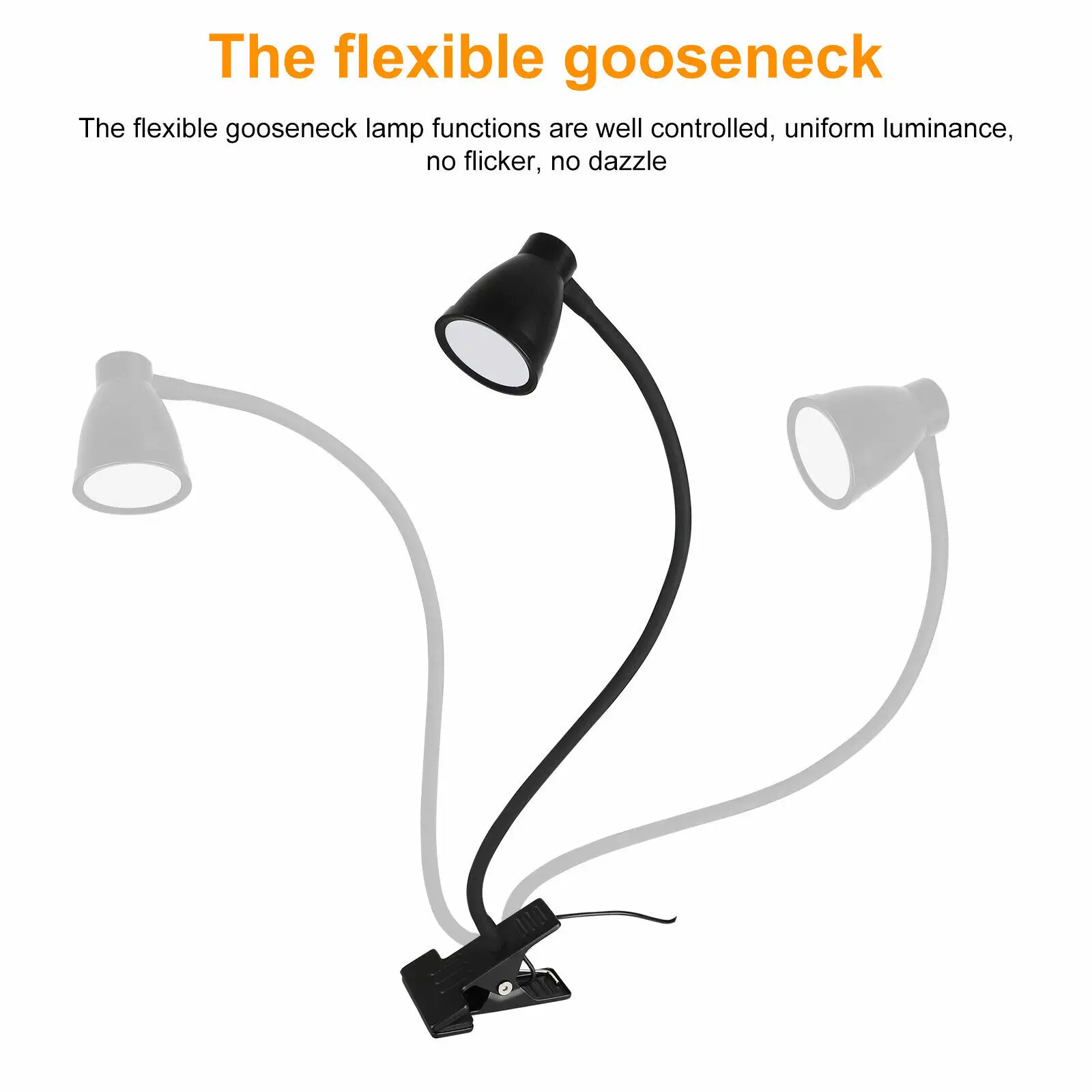 3Colors Horn Type LED Desk Lamp With Clamp Base Adjustable Gooseneck USB Clip Lamp Cupboard Desk Bedside Small Book Lamp