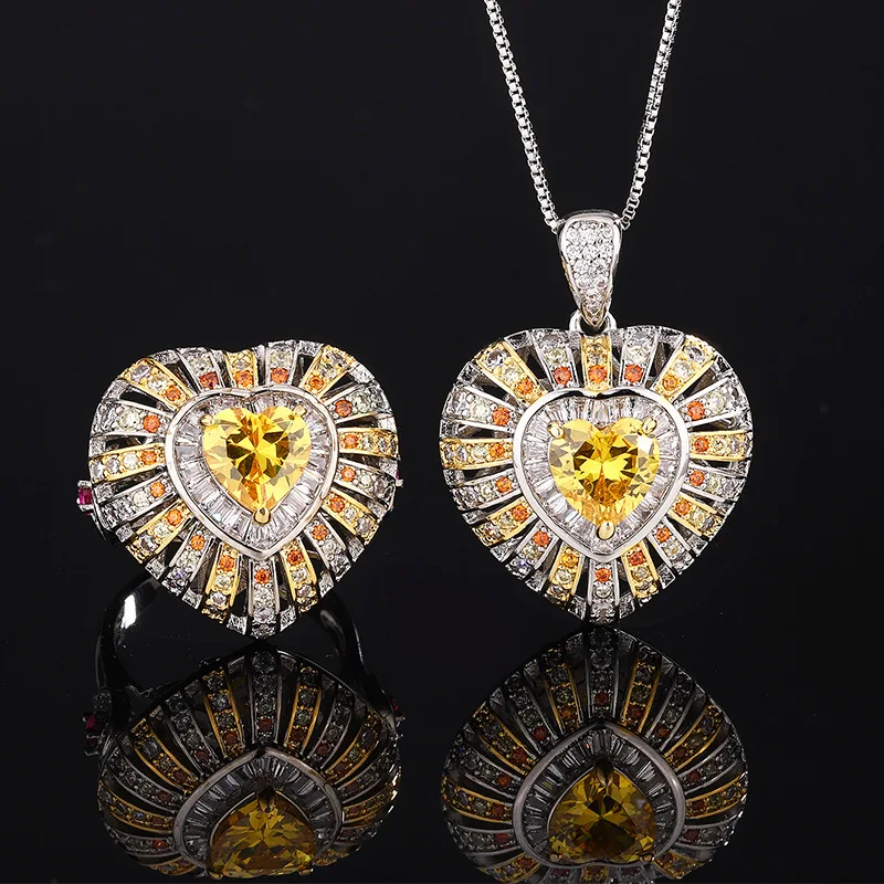 

New Fashion Red Corundum Pink Zircon Gold Yellow Set European and American Style Light Luxury Jewelry Wholesale Women's Necklace