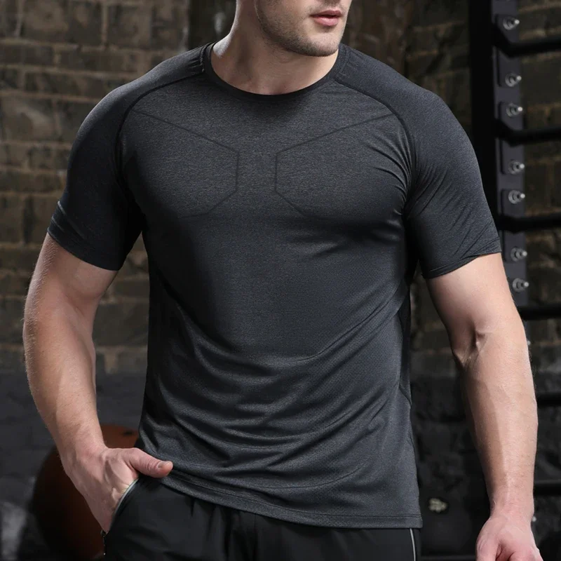 Mens Fashion Round Neck Breathable Running Sports Short Sleeve Golf Training Top Gym Jogging T-Shirt Stretch Slim Fit Sportswear