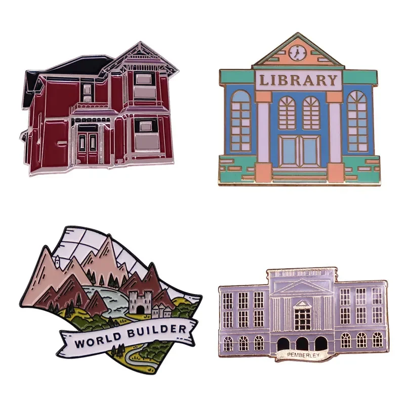 Retro House Metal Enamel Pins Grand Manorialism Brooch Collection Library Lapel Badge Hoodie Backpack Hat Pins Decorative