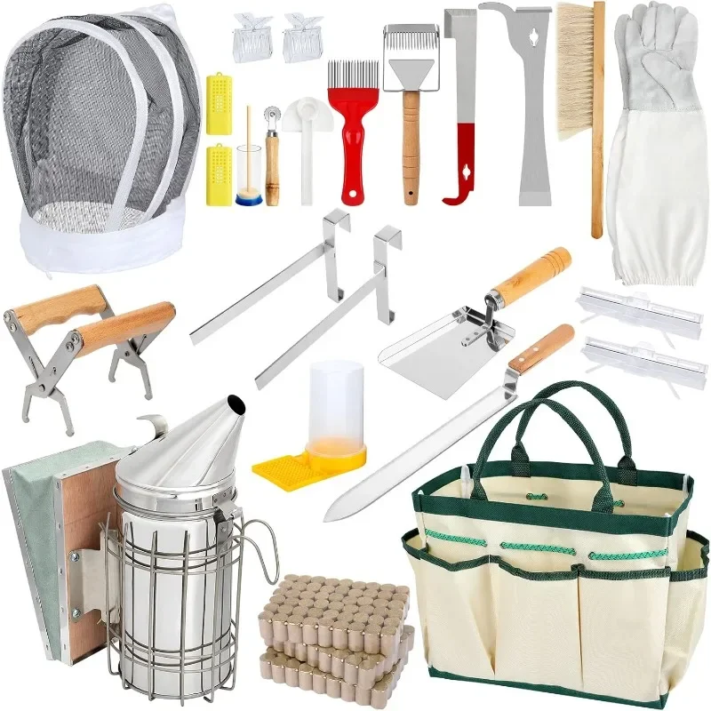 

home.26pcs Beekeeping Supplies, Bee Keeping Starter Kit, Beekeeping Hive Tool with Bee Smoker, Bee Keeping Supplies-All Kit,