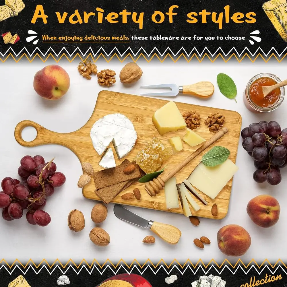 مجموعة ألواح الجبن المربعة من الخيزران مع سكاكين ولوح صغير، مثالية لاستحمام الزفاف وحفلات عيد الميلاد #3