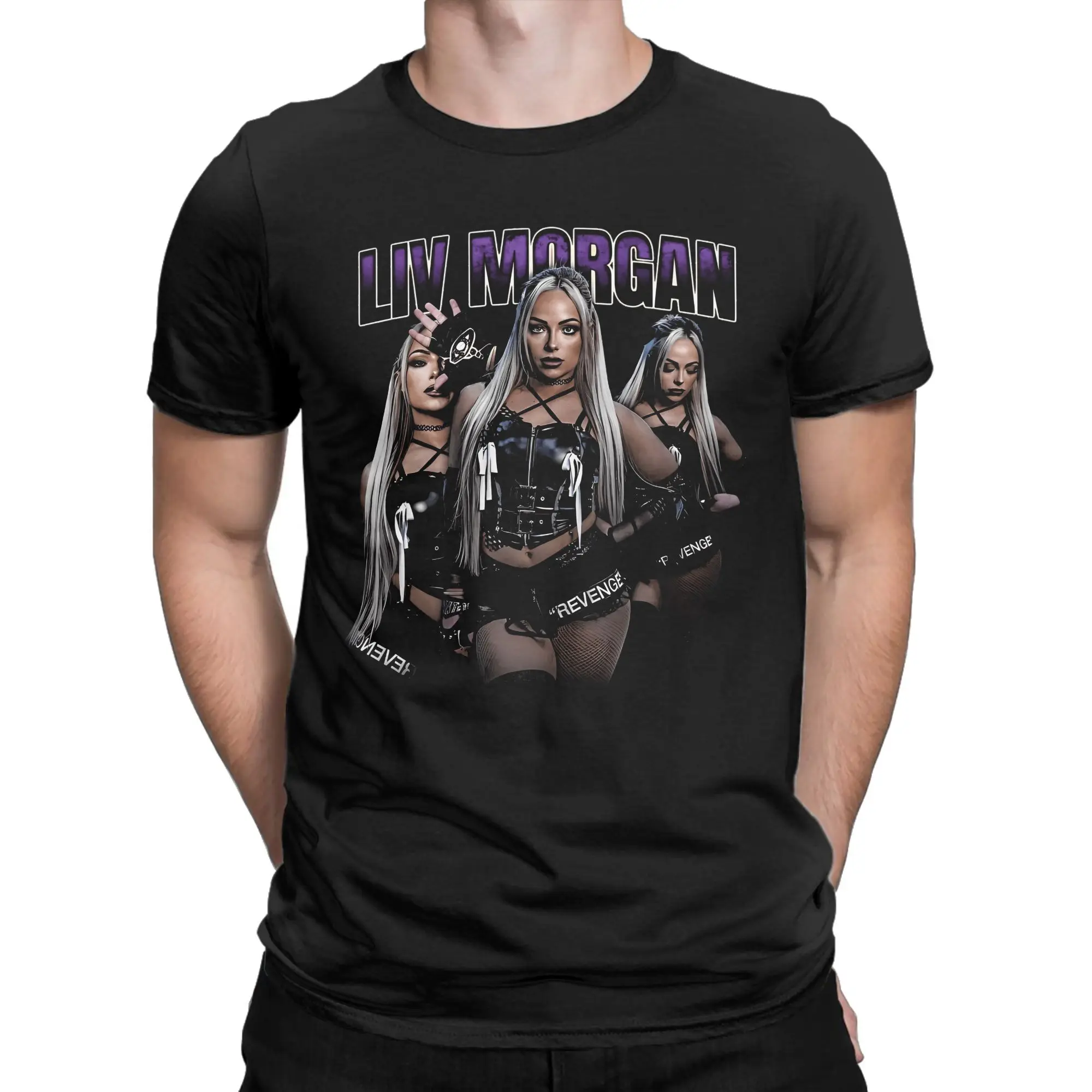 Liv Morgan T-Shirt Men REVENGE Vintage Pure Cotton Tee Shirt Round Neck Short Sleeve T Shirts Plus Size Clothes