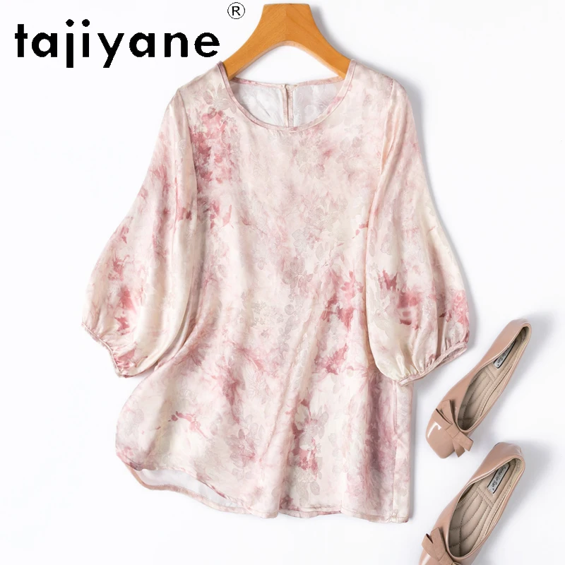 TAJIYANE 100% Mulberry Silk 20 Momme T Shirts for Woman Summer Women Clothing Tops Casuales Loose Fit Womens Топ Женский 2024