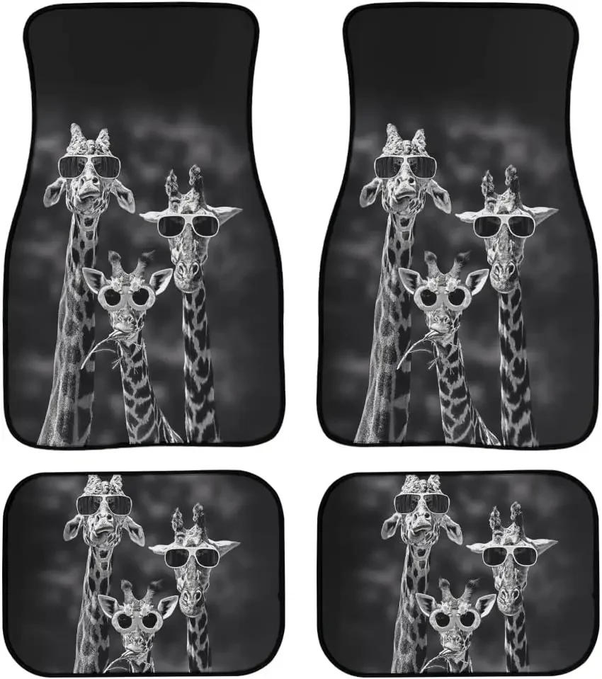 Funny Giraffe with Sunglass Pattern Auto Interior Carpet Floor Mats for Car Auto Universal Fit Front Rear Full Interior