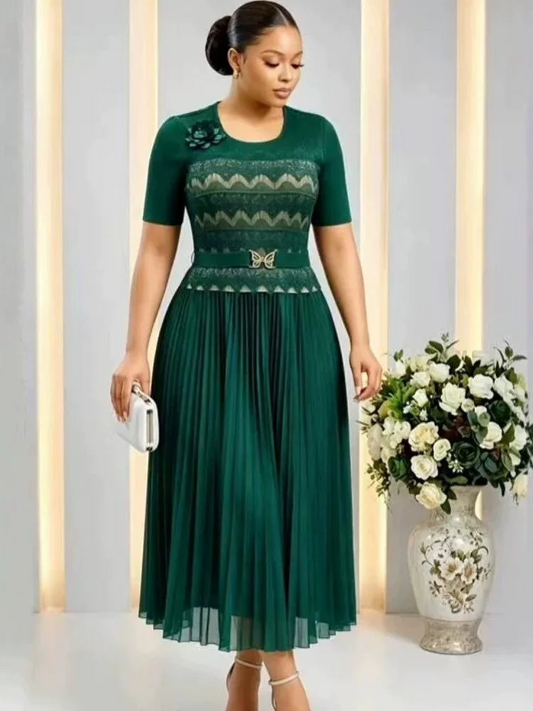 

African Dresses For Women Elegant Summer Short Sleeve Dashiki Pleated Maxi Dress Traditional African Clothing Fairy Dreaes