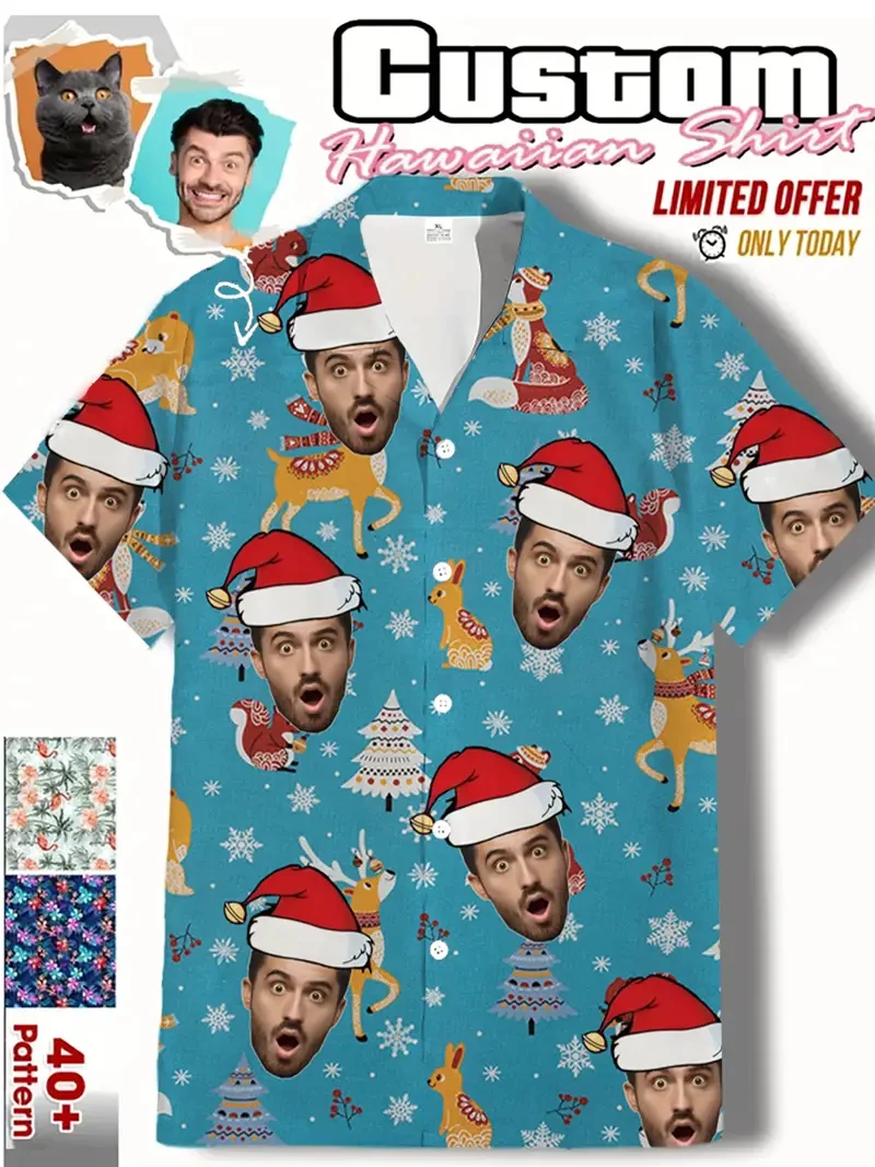 Aangepaste gezicht kerst shirts leuk gepersonaliseerd cadeau voor xmas vakantie feest shirt mode gepersonaliseerde diy paar Y2k blouses tops