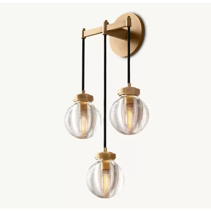 Simple Style Brass Crystal Shade Wall Mount Decorative Lighting Bedside Bathroom Mirror Vanity Light Fixtures Wall