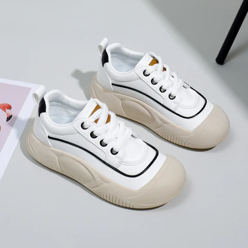 Trendy Temperament Women's Shoes 2024 New Thick Sole Solid Color Breathable Women's Non Slip Sports Vulcanized Shoes Sneakers