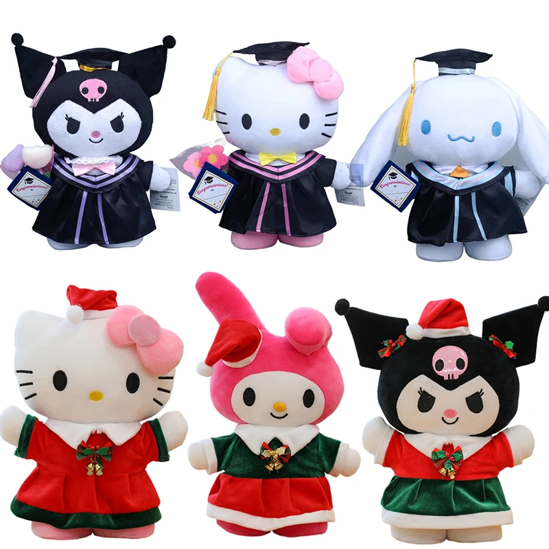 35CM Christmas Plush Kuromi Hello Kitty Melody Cinnamorol Graduation Plush Sanrio Toys Soft Cute Animals Xmas Gifts for Kids