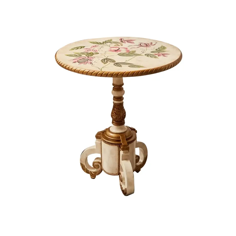 

American painted retro round table retro country lace foreign flower round corner table luxury side table