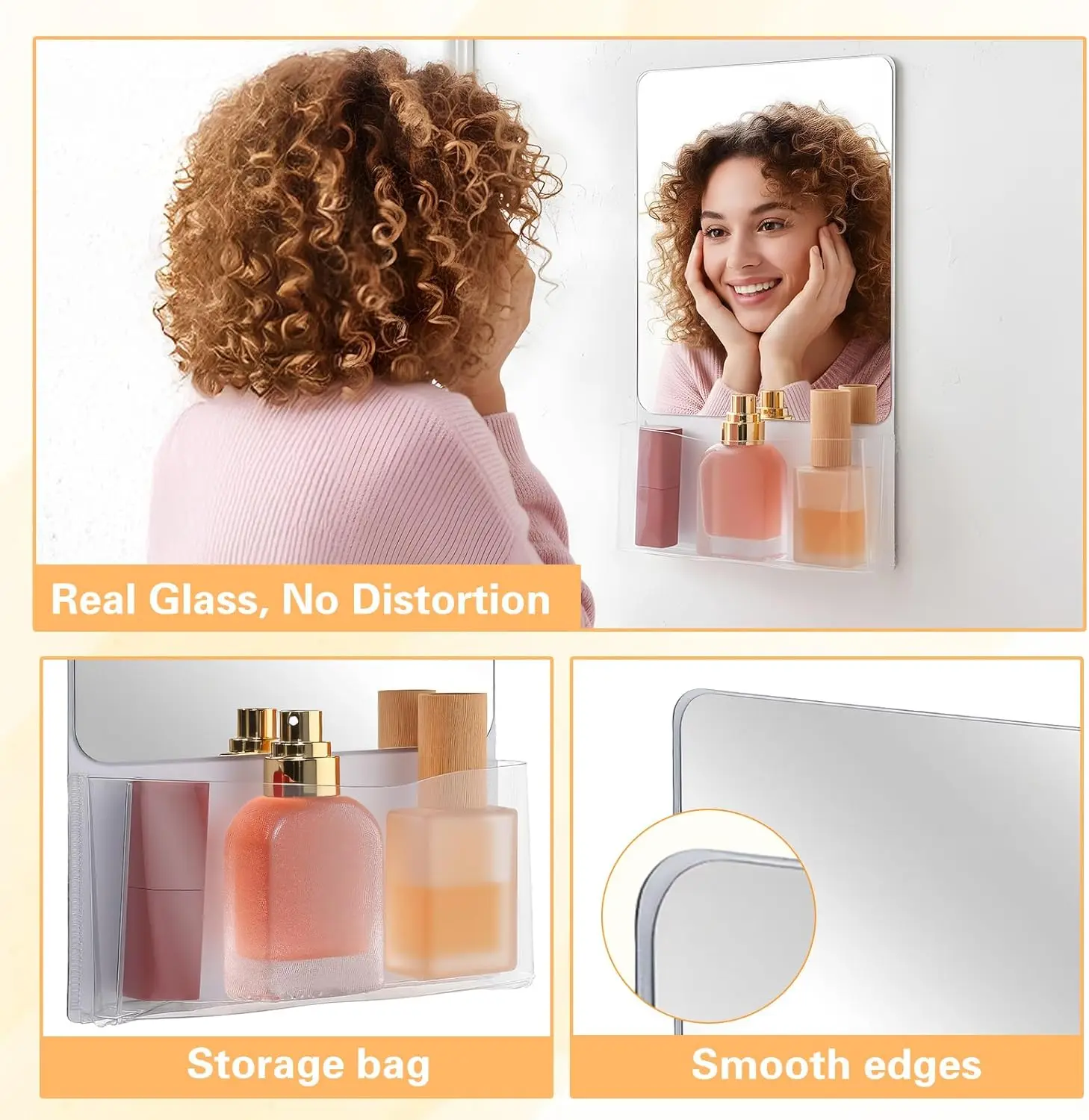 Magnetic Locker Mirror, Super Clear Reflection Small Mirror with Storage Pocket for School Locker Refrigerator Office Cabinet