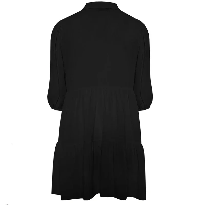 Plus Size Button Down Elegant Spring Autumn Tunic Tops Women 3/4 Sleeve V-neck Smock Blouse Tops Black Loose Tiered T Shirt 6XL