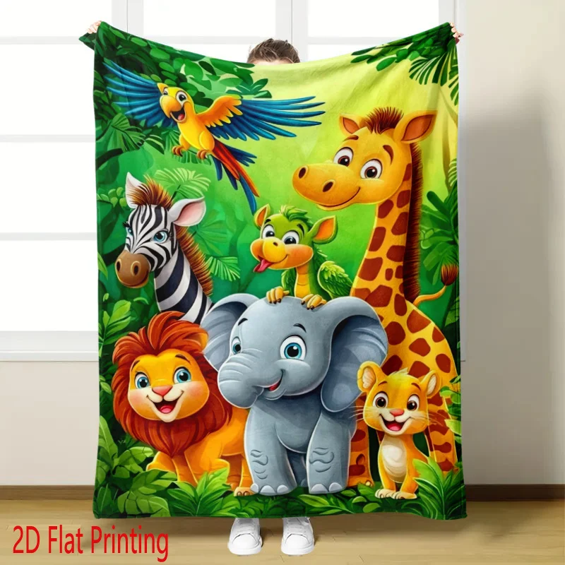 1pc Jungle Animal Print Flannel Blanket, Featuring a Hunting-Style Pattern Design, Suitable for Sofa, Home, Travel, Camping, Off