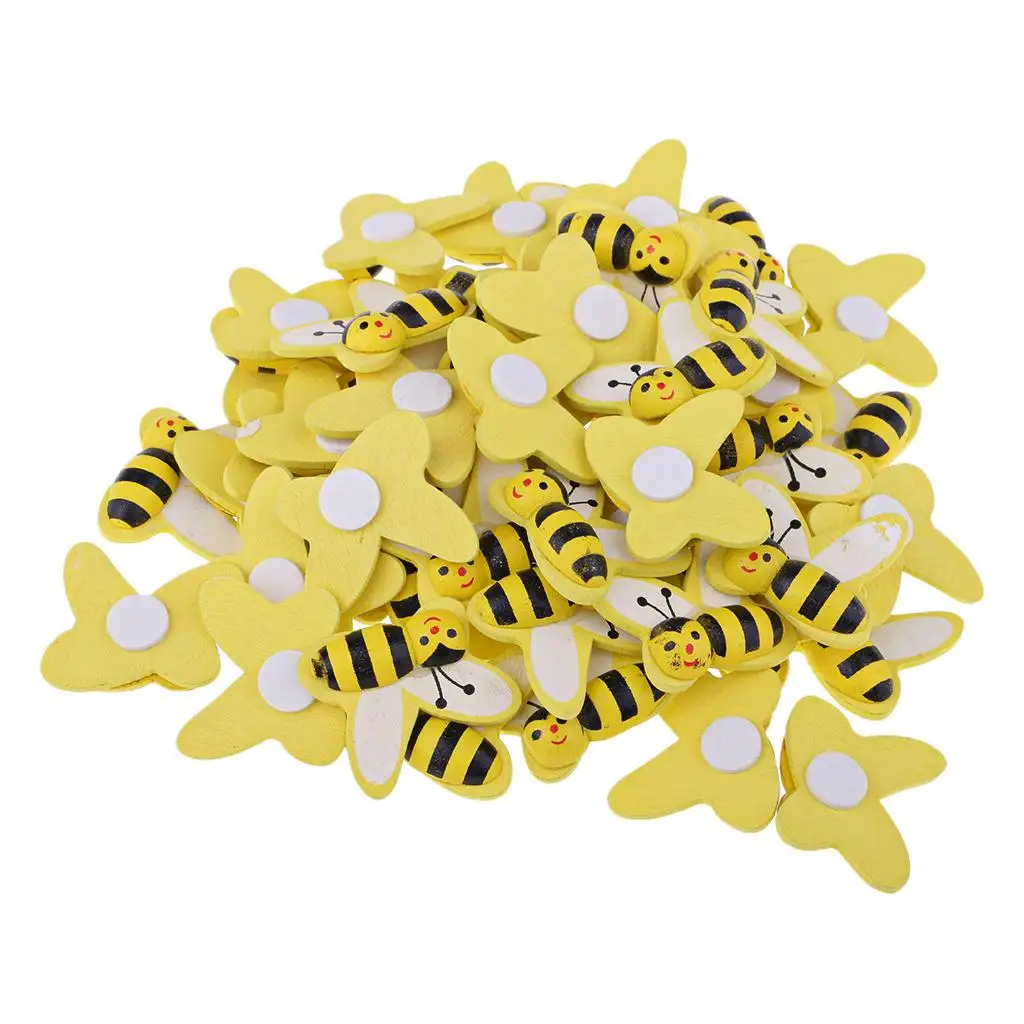 

Wood Bee Shape Flatback Embellishment Colorful Craft Toys Miniature Garden Decor for Kids DIY Dollhouse Accessories