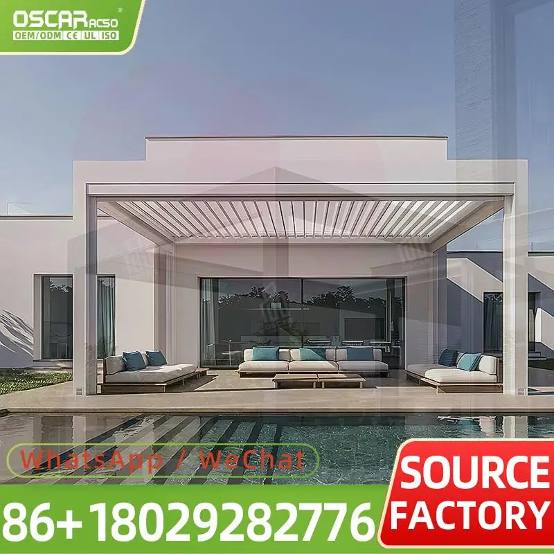 Motorized Rotatable Slatted Waterproof Gazebo Patio Backyard Deck Use Modern Innovative Villa Europe USA pergola