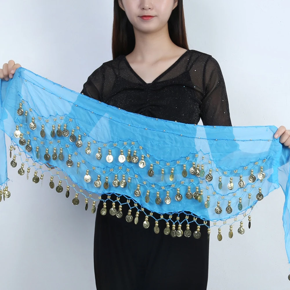 Chiffon Coin Belly Dance Hip Scarf Waist Wrap for Women Girls Arabian Dance Halloween Carnival Party Costume Accessories