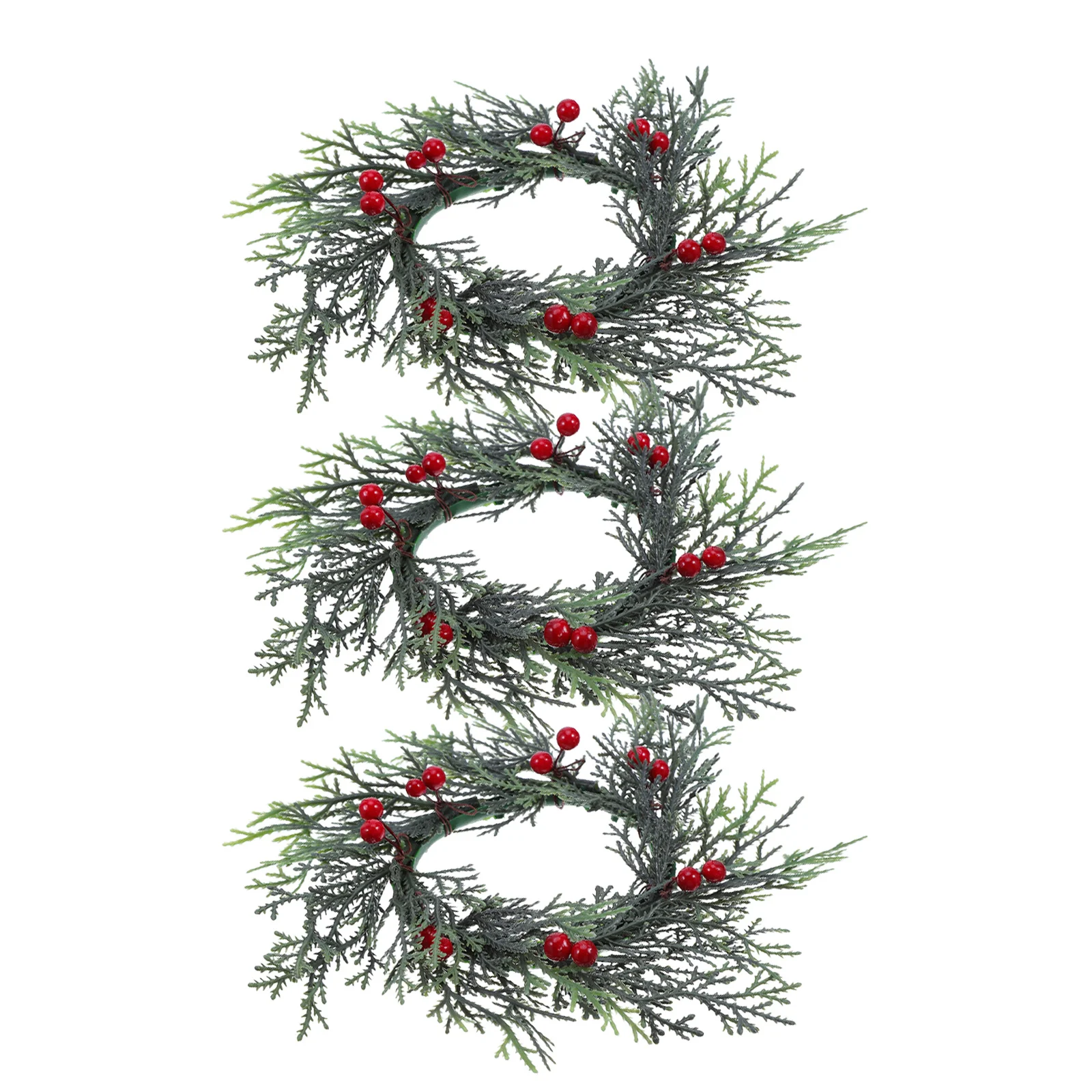 

3pcs Christmas Holder Wreath Red Berry Pine Needles Mini Garland Table Decor Holiday Winter Farmhouse Xmas Centerpiece