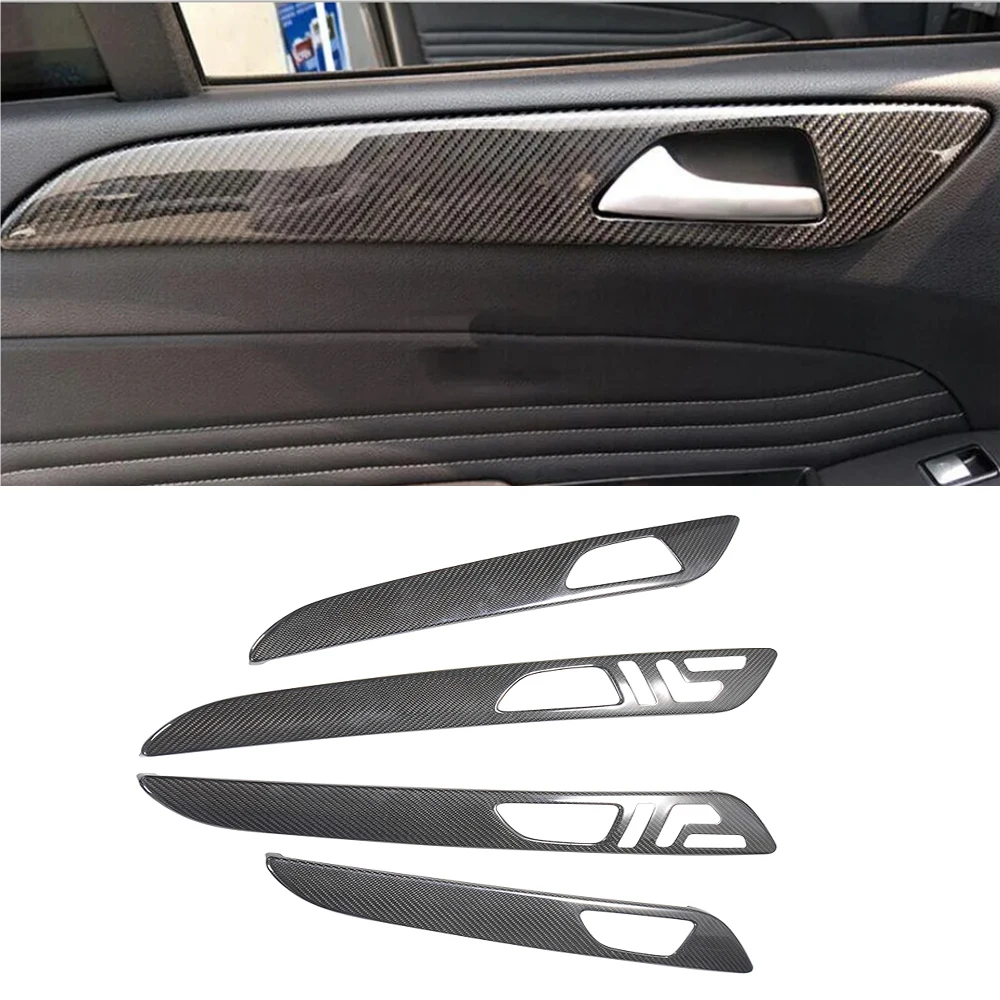 Real Dry Carbon Fiber Car Interior Door Handle Panel Cover Trim Strip for Mercedes GLS GLE 2015-2018