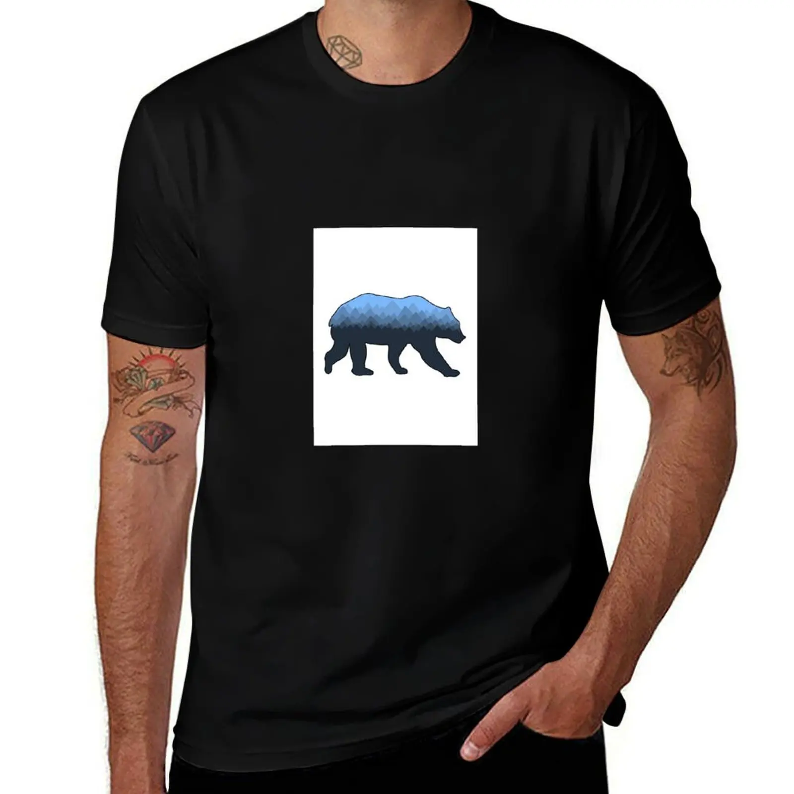 

Bear with mountain pattern - blue T-Shirt essential t shirt luxury designer new edition workout shirts for men
