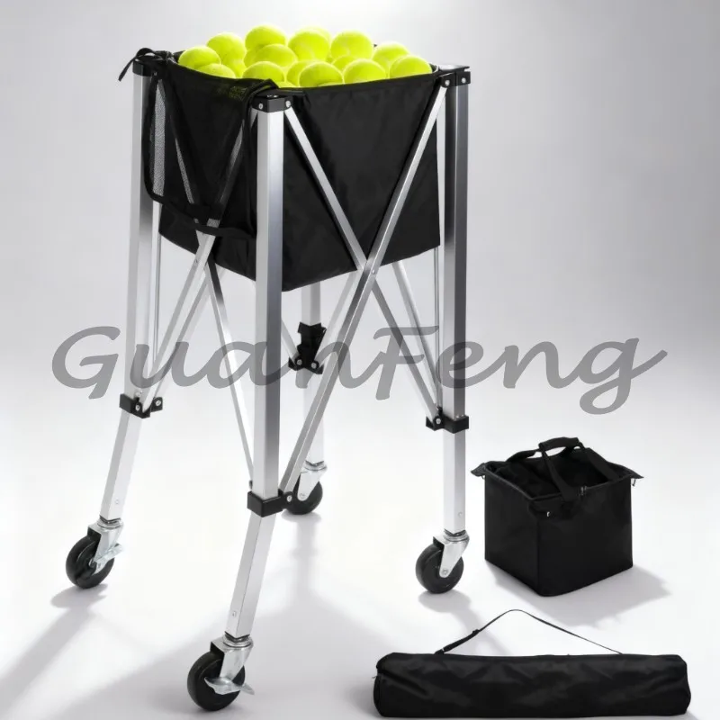 Aluminum Foldable Tennis Ball Cart  Ball Hopper Basket for Training