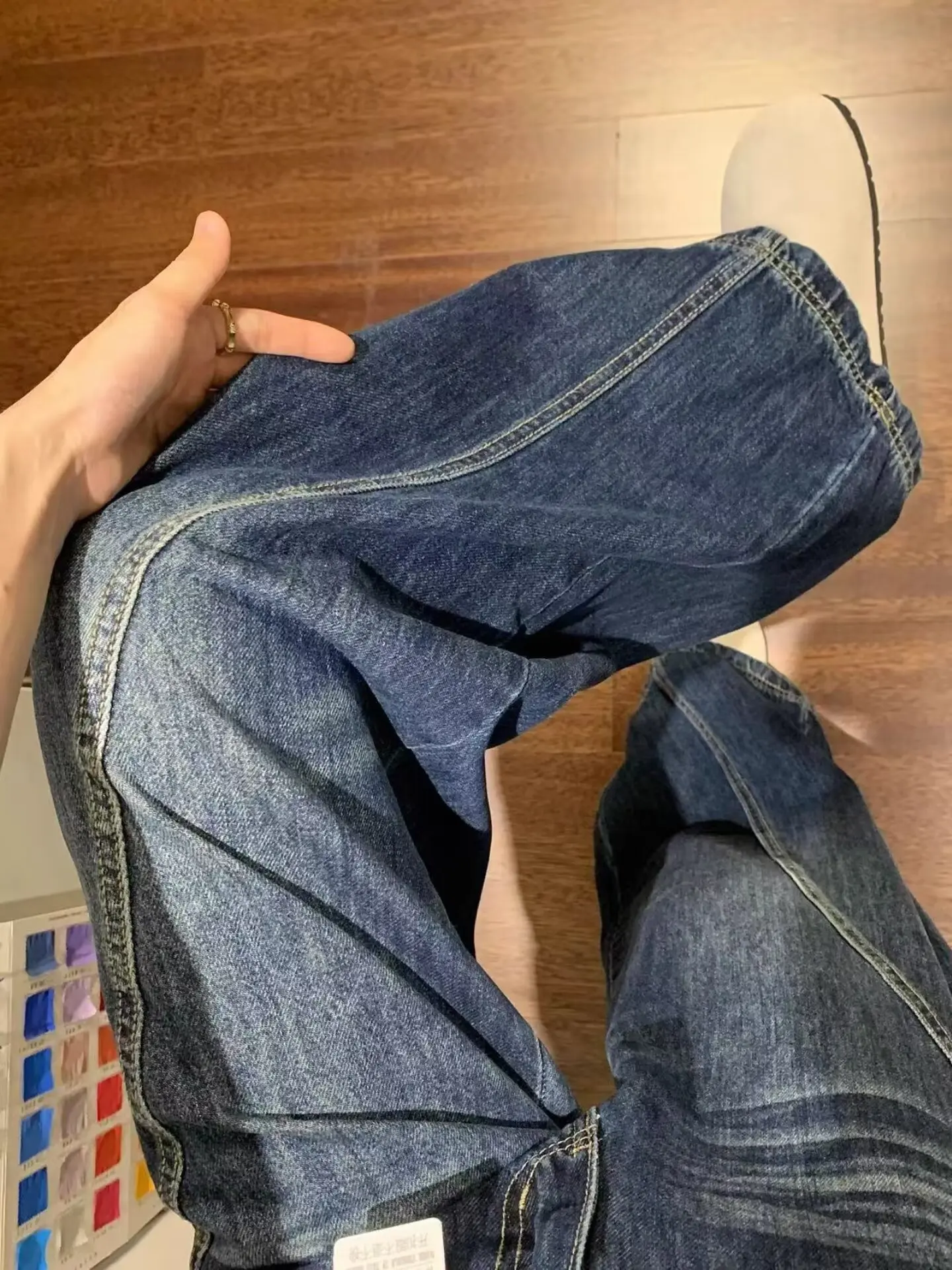 

Широкие джинсовые джинсы с высокой талией, женские весенне-осенние свободные прямые брюки больших размеров в стиле ретро, повседневные синие джинсы