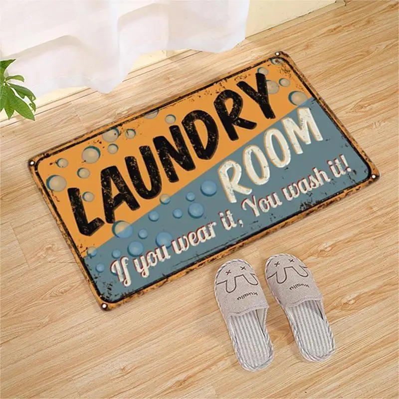 Vintage Industrial Laundry Room Carpet Self-Service Mat Distressed Stripe Rug Home Decoration Utility Room Non-Slip Floor Mat