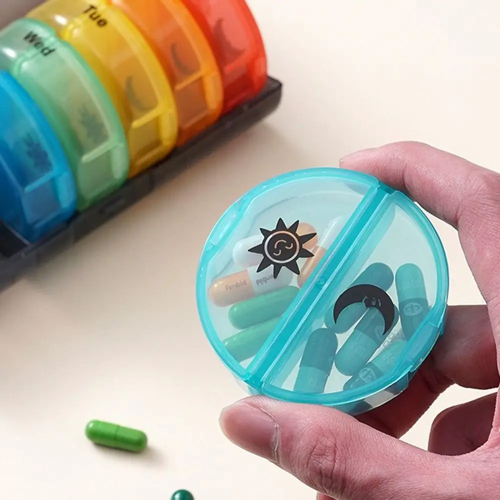 

Drug Container 7-Day Splitter Pill Organizer AM/PM Compartments 14-Grid Vitamin Storage Case Reusable Plastic Rainbow Pill Box