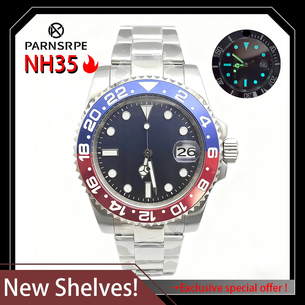 40mm Business style Ceramic ring Automatic men's mechanical watch waterproof Luminous NH35 movement sapphire Gradient blue