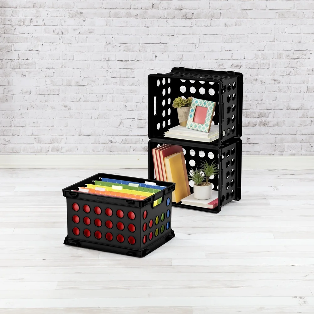Versatile Plastic File Crate Storage Bin Letter Legal Files with Carry Handles Modular Stacking Organizer Office Home Garage