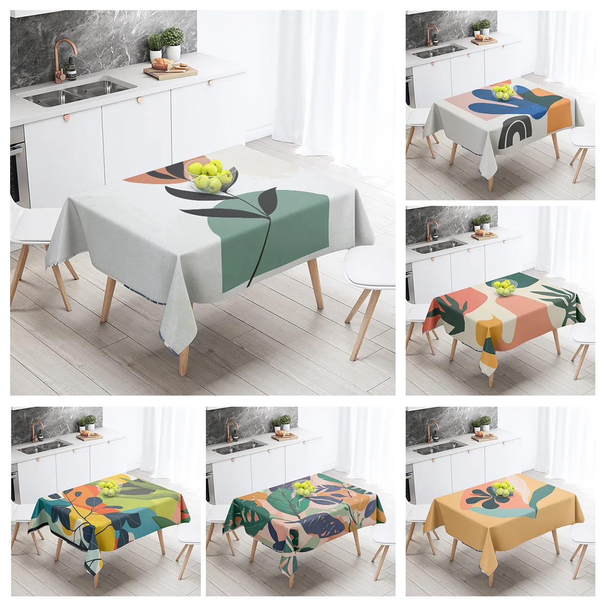 Nordic Morandi Colorful Tablecloth Abstract Geometric Pattern Fadproof Coffee Table Mat Living Room Decorative Tablecloth