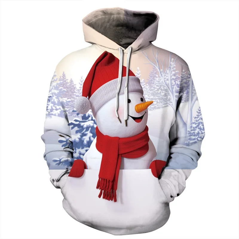 Xmas 3D Printed Christmas 2024 Snowman Hoodies For Men's Sweatshirt Casual Fashion Y2K New Year Pullover Clothes Men Clothing
