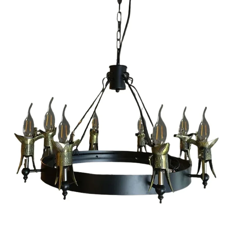 

Retro handicraft wine glass chandelier, soft decoration simple cafe living room wrought iron chandelier