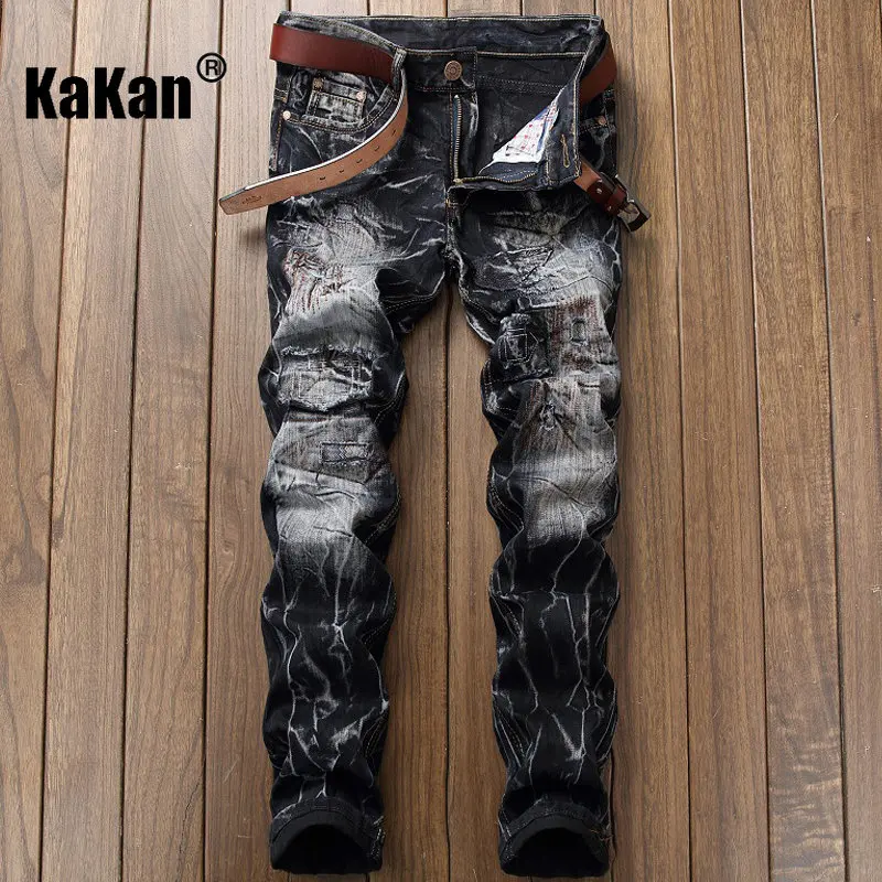 

Kakan - European and American Old Slim Straight Men's Jeans, New Vintage Jeans Men's Pocket Decoration K02-9890