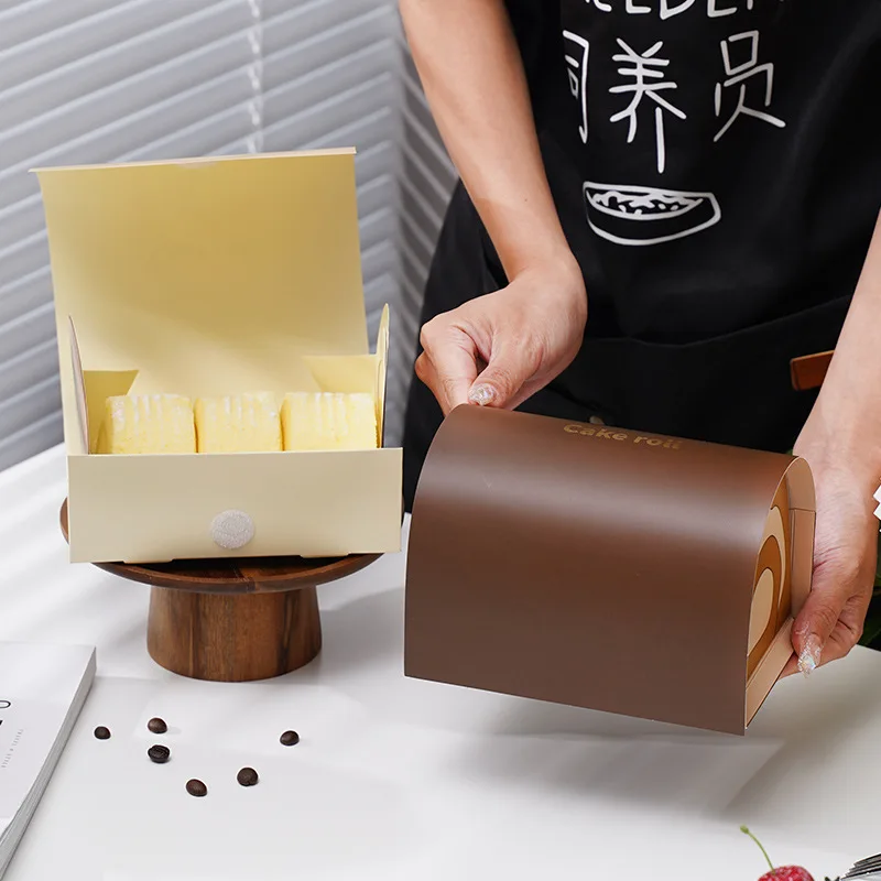 Cake Roll Box Swiss Roll Packaging Box Handheld Dessert Boxes Disposable Bakery Takeaway Box Pastry Gift Boxes with Paper Tray